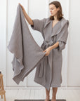 Set of linen waffle towels and robes with hoodie - Linen Couture Boutique