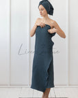 Asphalt Grey linen waffle towel - Linen Couture