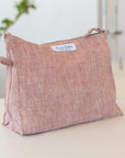 Cloudy Grey Stripe linen large makeup bag - Linen Couture