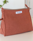 Cloudy Grey Stripe linen large makeup bag - Linen Couture