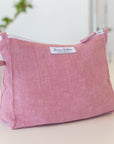 Cloudy Grey Stripe linen large makeup bag - Linen Couture