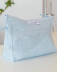 Cloudy Grey Stripe linen large makeup bag - Linen Couture