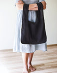 Dark Plum linen tote bag with inside pocket - Linen Couture