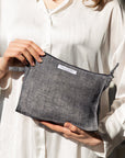 Double cloth linen large makeup bag with zipper - Linen Couture