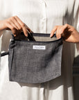 Double cloth linen large makeup bag with zipper - Linen Couture