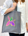 Grey Linen tote bag with embroidery - Linen Couture