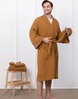 Grey linen waffle robe - Linen Couture