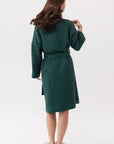 Greyish Green linen waffle robe - Linen Couture