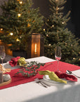 Handmade White Linen Christmas Tablecloth with Ruffles - Linen Couture