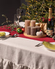 Handmade White Linen Christmas Tablecloth with Ruffles - Linen Couture
