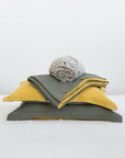 Honey and Safari Green double linen bedding set - Linen Couture