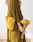 Honey Linen Shoulder Bag with Coconut Buttons and Adjustable Strap - Linen Couture