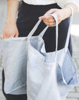 Ice Blue linen beach bag with pocket - Linen Couture