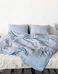 Ice Blue linen bedding set with zipper - Linen Couture