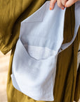 Ice Blue Linen Shoulder Bag with Coconut Buttons and Adjustable Strap - Linen Couture