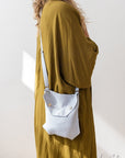 Ice Blue Linen Shoulder Bag with Coconut Buttons and Adjustable Strap - Linen Couture