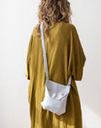 Ice Blue Linen Shoulder Bag with Coconut Buttons and Adjustable Strap - Linen Couture