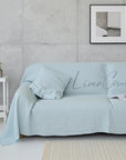 White Linen Sofa Slipcover – Handmade Custom Couch Cover, Washable Linen L-Shape Furniture Protector