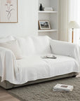 White Linen Sofa Slipcover – Handmade Custom Couch Cover, Washable Linen L-Shape Furniture Protector