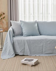 White Linen Sofa Slipcover – Handmade Custom Couch Cover, Washable Linen L-Shape Furniture Protector