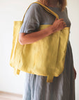 Lemon linen canvas bag - Linen Couture