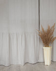 Light Grey linen curtain with ruffles, rod pocket - Linen Couture