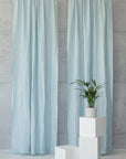 Linen curtain with pleating tape and crown in Safari green - Linen Couture