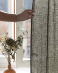 Linen curtain with pleating tape and crown in Safari green - Linen Couture