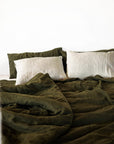 Moss Green linen bedding set with zipper - Linen Couture