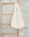 Natural and White check linen tote bag with inside pocket - Linen Couture