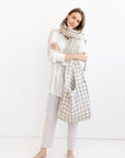Natural and White check linen tote bag with inside pocket - Linen Couture