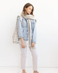 Natural and White check linen tote bag with inside pocket - Linen Couture