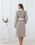 Natural and White linen waffle robe two tones - Linen Couture