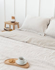 Natural Light and Striped Beige double side linen bedding set - Linen Couture