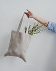 Linen beach bag with pocket and zipper in Pastel Plum