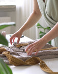 Natural and Amber linen waffle robe two tones