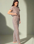 Striped Dark Grey linen / Natural Linen Pajama set / Linen loungewear / Linen sleepwear - Linen Couture