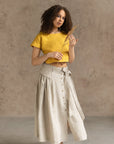 Taormina Honey Linen Crop Top and Midi Skirt Set - Linen Couture