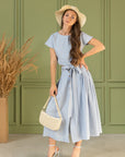 Taormina Ice Blue Linen Crop Top and Midi Skirt Set - Linen Couture