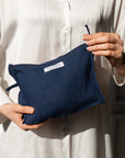 White linen large makeup bag with zipper - Linen Couture Boutique
