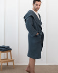 Waffle Linen Bathrobe with Hoodie in White - Linen Couture Boutique