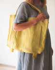Safari Green and Greyish Mint linen canvas bag with two tones - Linen Couture Boutique
