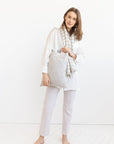 Striped Beige linen large tote bag - Linen Couture