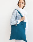 Striped Beige linen large tote bag - Linen Couture