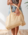 Linen beach bag with pocket and zipper in Canary Yellow - Linen Couture Boutique