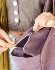 Linen beach bag with pocket and zipper in Pastel Plum - Linen Couture Boutique