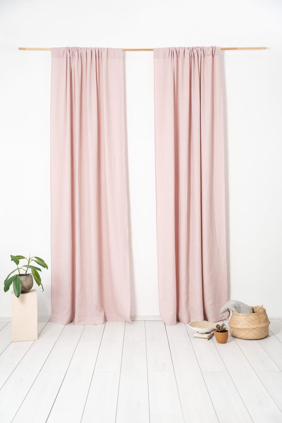 Pale Pink linen curtain panel with rod pocket - Linen Couture Boutique