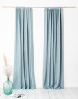 Greyish Mint linen curtain with tabs - Linen Couture Boutique