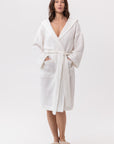 White linen waffle robe with hoodie - Linen Couture Boutique