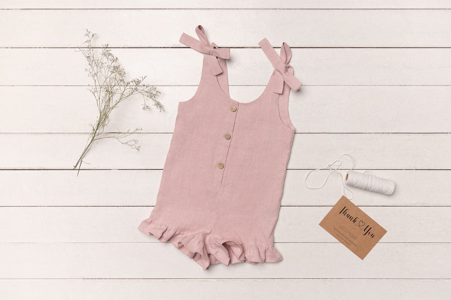 Linen Romper with Ruffles for Kids - Linen Couture Boutique